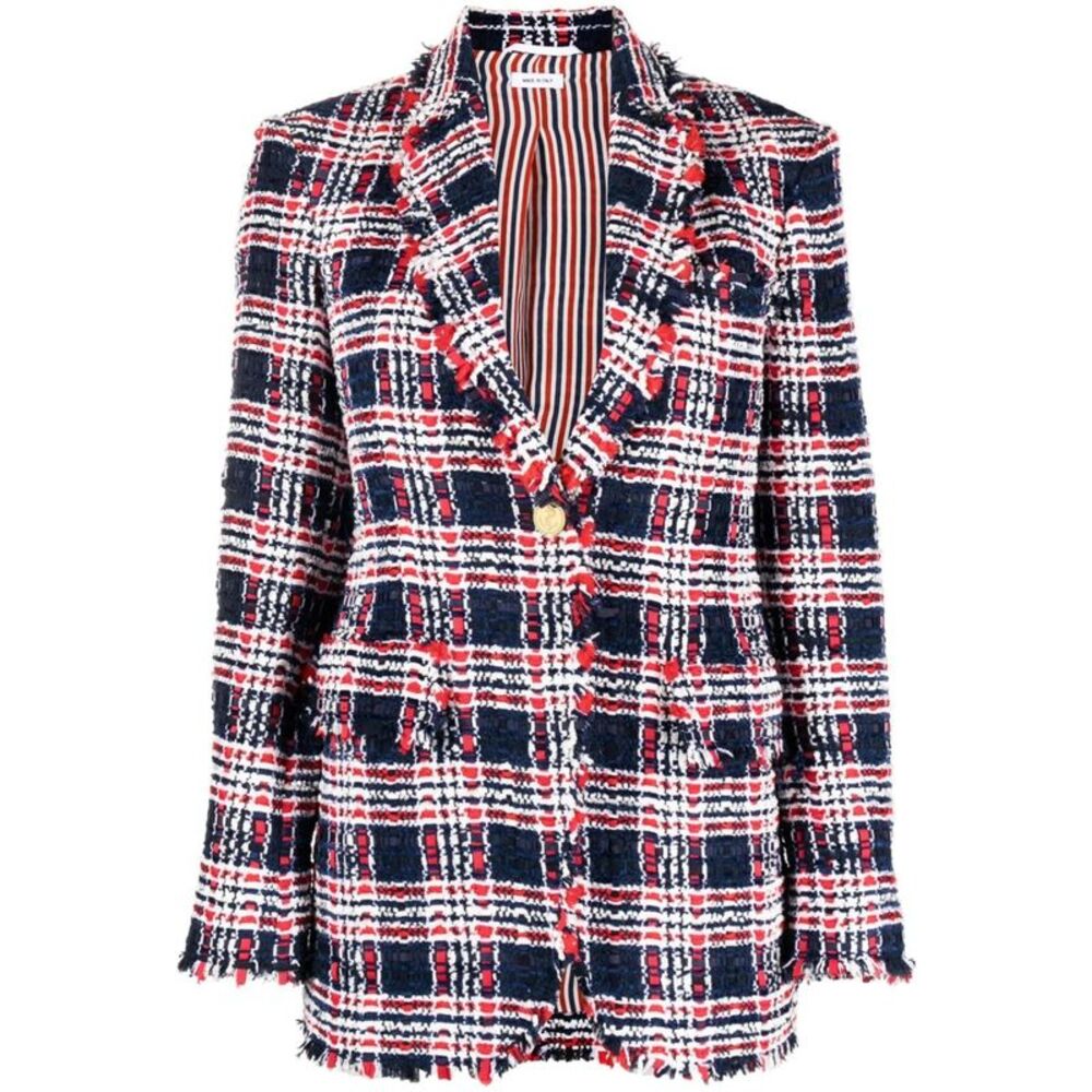 Thom Browne Women Frayed Single-Breasted Tweed Blazer